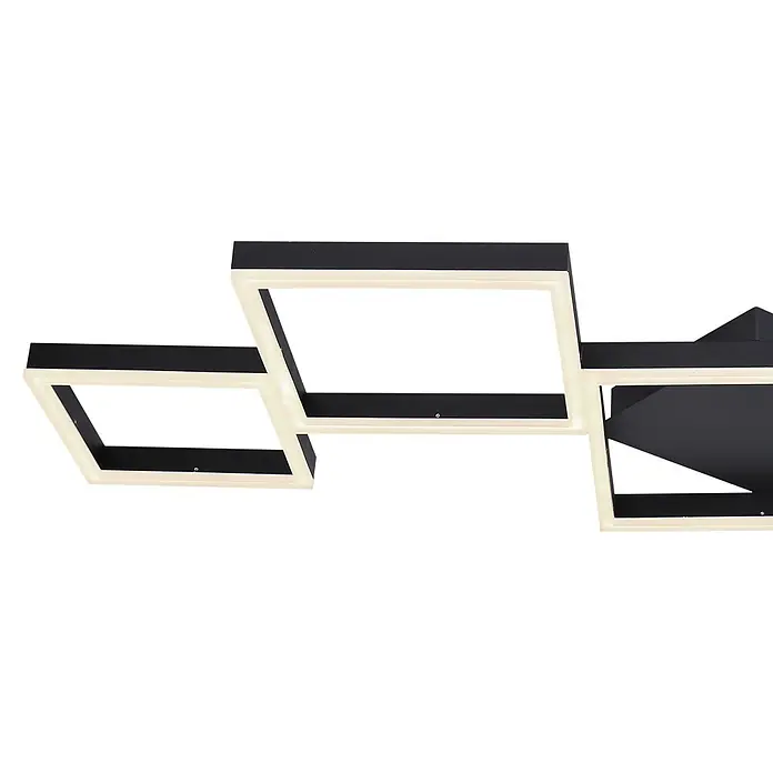 Globo LED-Deckenleuchte Kurio - 58 W, L x B x H: 120 cm x 60 m x 6 m, Schwarz, Kaltweiß - Moderne schwarze Deckenleuchte mit verbundenen beleuchteten Rechtecksegmenten.