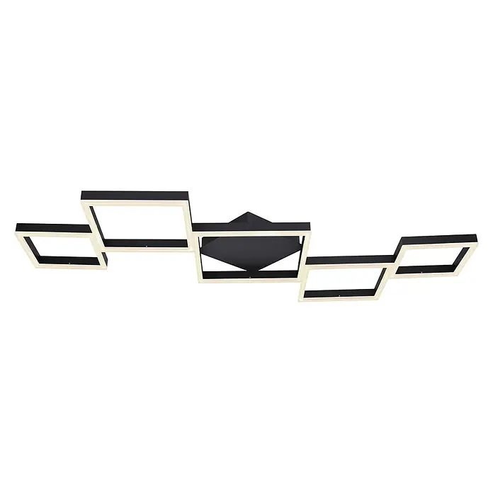 Globo LED-Deckenleuchte Kurio - 58 W, L x B x H: 120 cm x 60 m x 6 m, Schwarz, Kaltweiß - Moderne geometrische Deckenleuchte mit schwarzem Rahmen und cremefarbenen Leuchtstreifen.