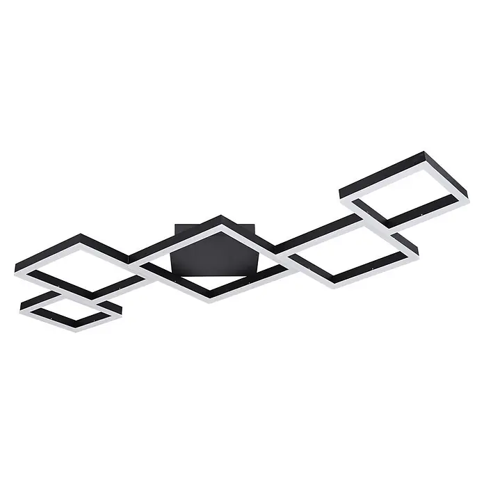 Globo Plafón LED Kurio - 58 W, L x An x Al: 120 cm x 60 m x 6 m, Negro, Blanco frío - Lámpara de techo LED moderna en blanco y negro con diseño geométrico de cuadrados interconectados.
