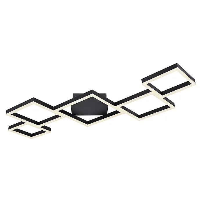 Globo LED-Deckenleuchte Kurio - 58 W, L x B x H: 120 cm x 60 m x 6 m, Schwarz, Kaltweiß - Moderne schwarze LED-Deckenleuchte mit miteinander verbundenen geometrischen Rahmen und weißer integrierter Beleuchtung.