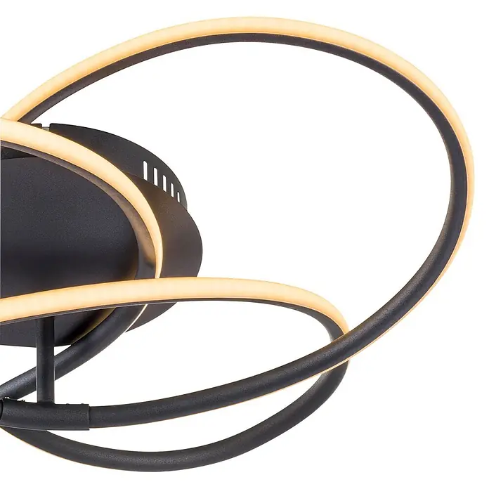 Globo LED-Deckenleuchte Panda - 30 W, Durchmesser: 600 mm, Warmweiß - Schwarze moderne Deckenleuchte mit warmweißen gebogenen LED-Streifen.