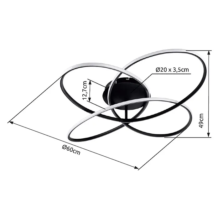 Globo LED-Deckenleuchte Panda - 30 W, Durchmesser: 600 mm, Warmweiß - Moderne schwarz-weiße LED-Deckenleuchte mit ineinander verschlungenen Ringen, Ø 60 cm, H 49 cm.
