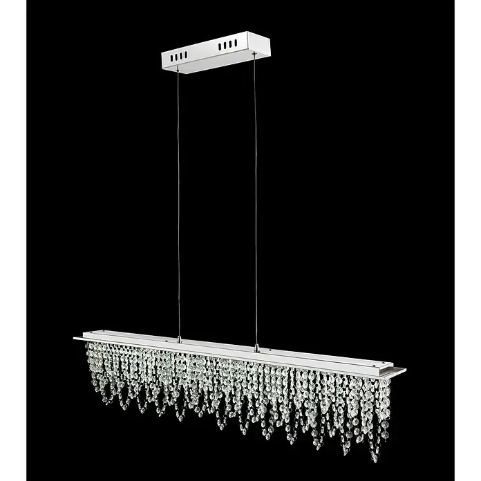 Globo Pendelleuchte Scala - 24 W, Lichtfarbe: Warmweiß, L x B x H: 900 x 110 x 1.500 mm - Lineare Kristall-Pendelleuchte mit silberfarbenem Metallrahmen und herabhängenden klaren Kristallperlen.
