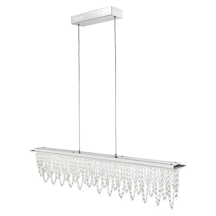 Globo Pendelleuchte Scala - 24 W, Lichtfarbe: Warmweiß, L x B x H: 900 x 110 x 1.500 mm - Moderne silberne Hängeleuchte mit klaren hängenden Kristallelementen.