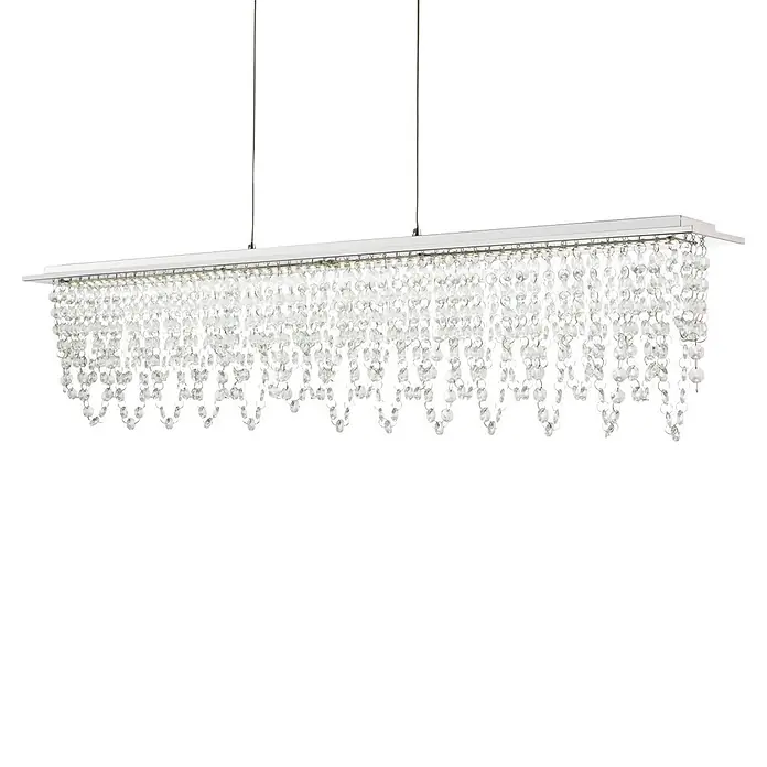 Globo Pendelleuchte Scala - 24 W, Lichtfarbe: Warmweiß, L x B x H: 900 x 110 x 1.500 mm - Rechteckige lineare Pendelleuchte mit Metallrahmen und herabhängenden klaren Kristall-Elementen, an zwei dünnen Drähten.