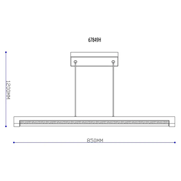 Globo LED-Pendelleuchte rund Starla - 24 W - Technische Zeichnung einer rechteckigen Hängeleuchte, 850mm breit und 1200mm hoch.