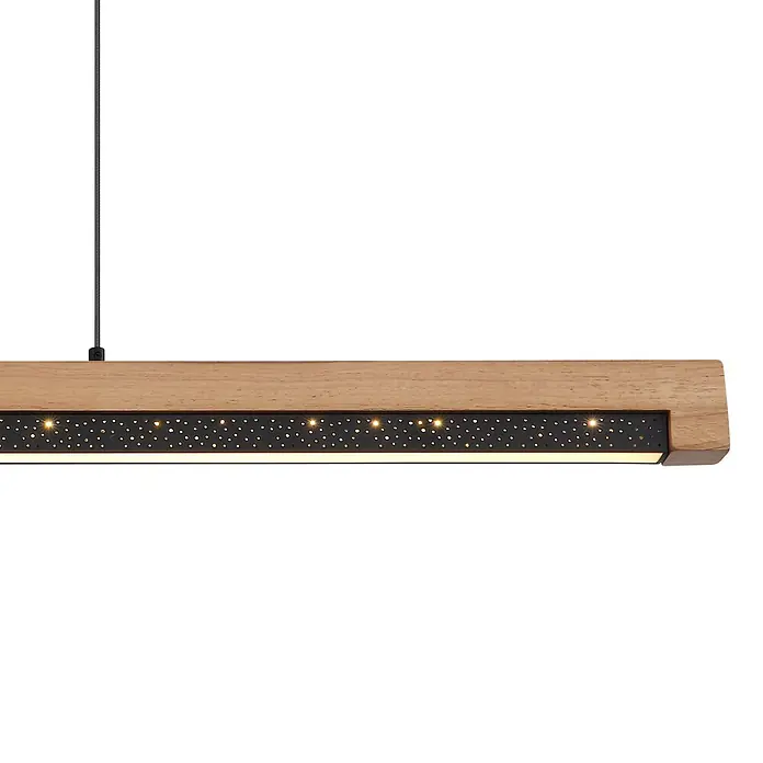 Globo LED-Pendelleuchte rund Starla - 24 W - Lineare Pendelleuchte aus Holz mit perforiertem schwarzem Metall und integriertem LED-Licht.