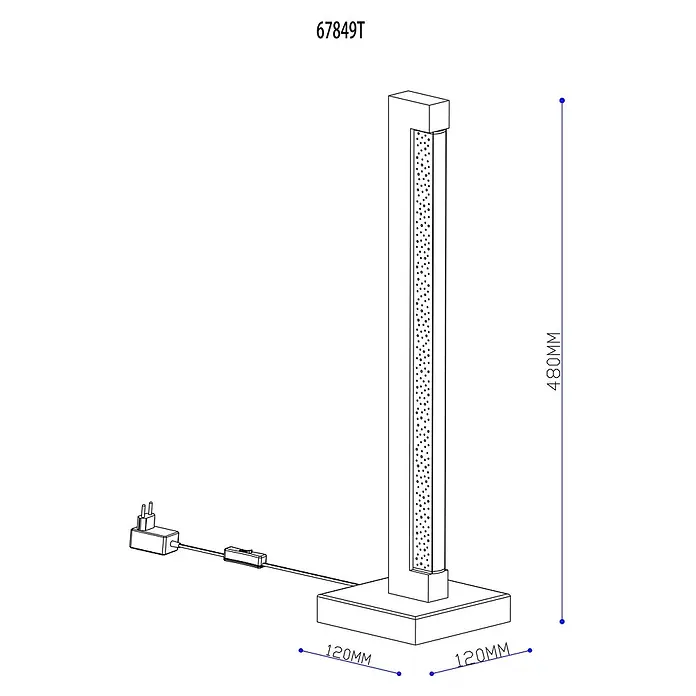 Globo LED-Tischleuchte Starla - 8 W, L x B x H: 120 x 120 x 480 mm - Moderne Tischlampe: hohe, transparente Säule mit Blasen auf rechteckigem Sockel, Netzteil und Schalter. H480xW120mm.