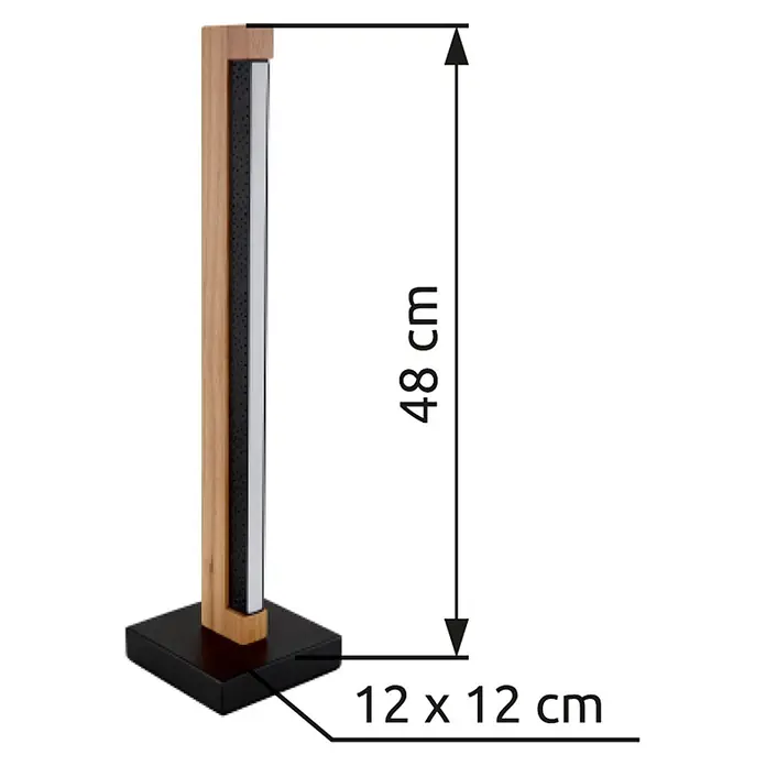 Globo LED-Tischleuchte Starla - 8 W, L x B x H: 120 x 120 x 480 mm - LED-Stehleuchte aus Holz und Metall, 48 cm hoch mit 12x12 cm schwarzem Sockel.