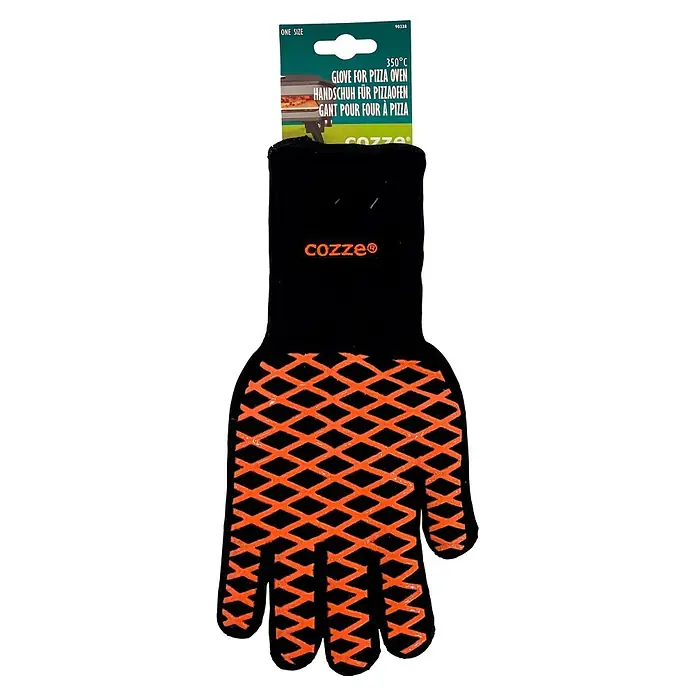 Cozze Grillhandschuh - Schwarz/Orange - Schwarzer Cozze Pizzaofenhandschuh mit orangefarbenem, rautenförmigem, hitzebeständigem Griff, für bis zu 350°C.