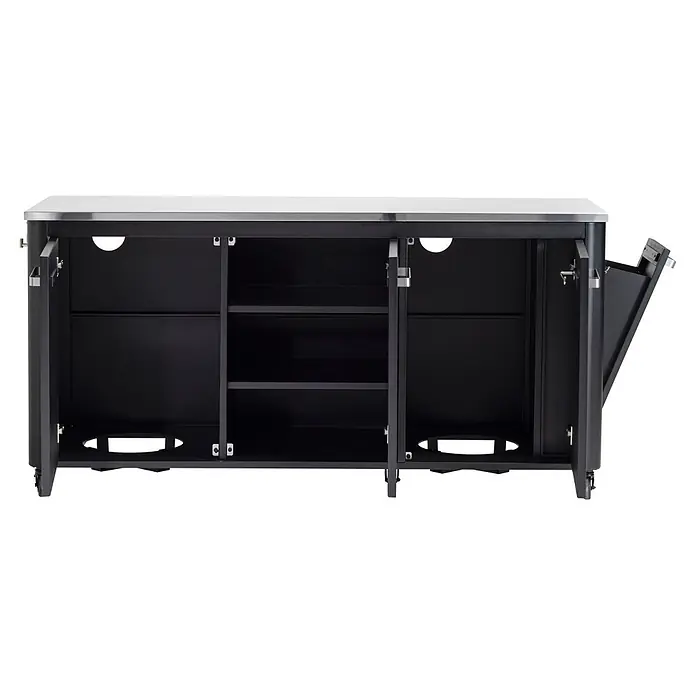 Cozze Outdoorküchen-Modul - Schwarz, B x T x H: 180 x 60 x 90 cm - Schwarzer Metall-Outdoor-Küchenschrank mit Edelstahlplatte, offenen Türen, Innenregalen und einem Ausziehbehälter.