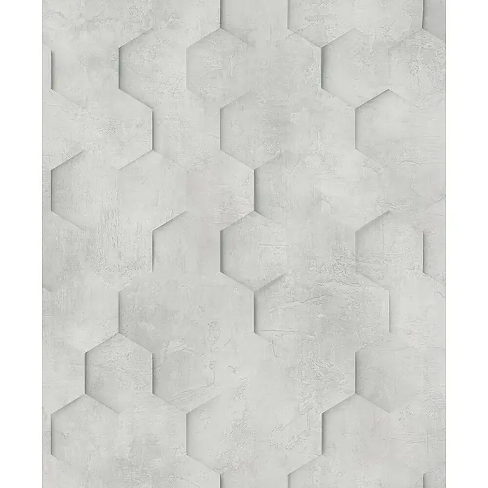 Marburg Loft Superior Vliestapete Grafik - Greige, Grafisch, 10,05 x 0,53 m - Strukturierte graue Sechseckfliesen für Wand oder Boden.