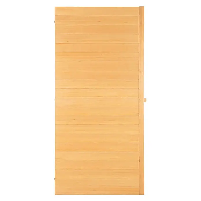 Home Deluxe Infrarotkabine REDSUN DELUXE S -  - Helle Holztür aus horizontalen Brettern mit vertikalem Rahmen.