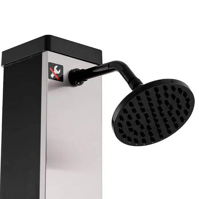 Home Deluxe Solardusche OLYMP - Höhe: 217 cm, Kunststoff, Gebürstetes Nickel / Schwarz, 40 l - Moderne schwarze und silberne Außendusche mit großem schwarzem Regenduschkopf.