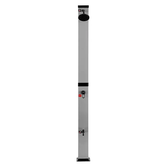 Home Deluxe Solardusche OLYMP - Höhe: 217 cm, Kunststoff, Gebürstetes Nickel / Schwarz, 40 l - Hohe graue Außenduschsäule mit schwarzem Duschkopf, Mischbatterie und Fußbrause.