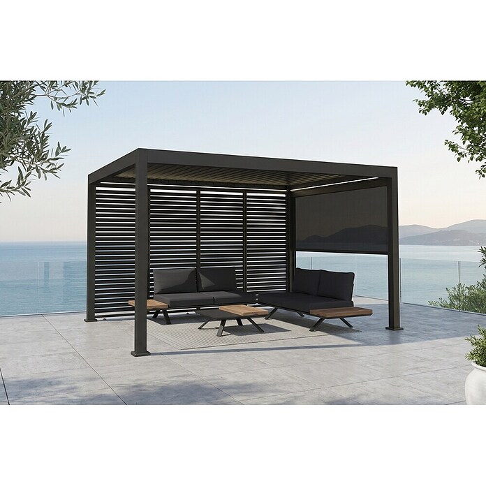 Sunfun Milos Pergola Elektrisch (B x T: 390 x 298 cm, Night-grey, Material Gestell: Aluminium, LED-Beleuchtung) | BAUHAUS