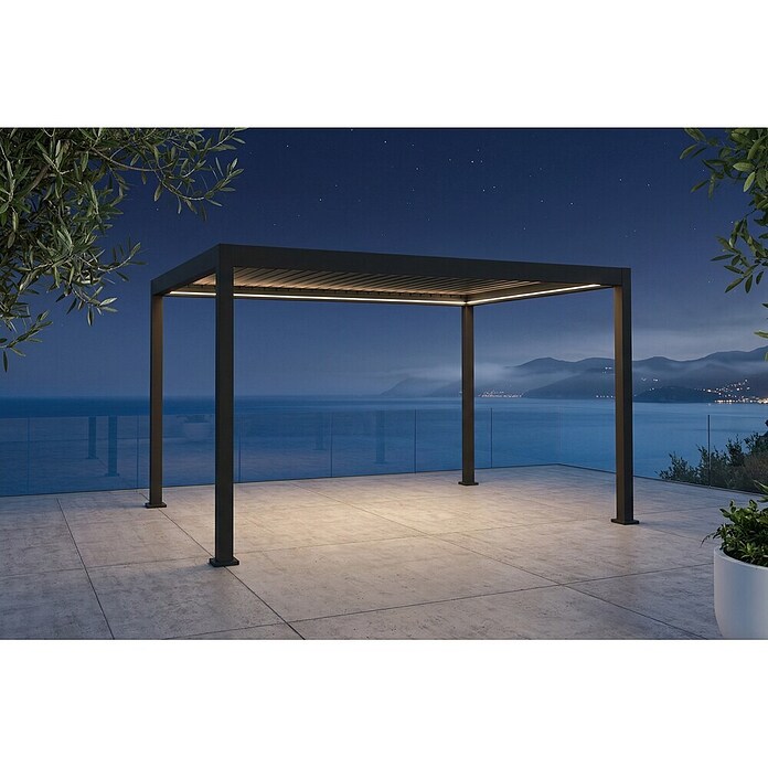 Sunfun Milos Pergola Elektrisch (B x T: 390 x 298 cm, Night-grey, Material Gestell: Aluminium, LED-Beleuchtung) | BAUHAUS