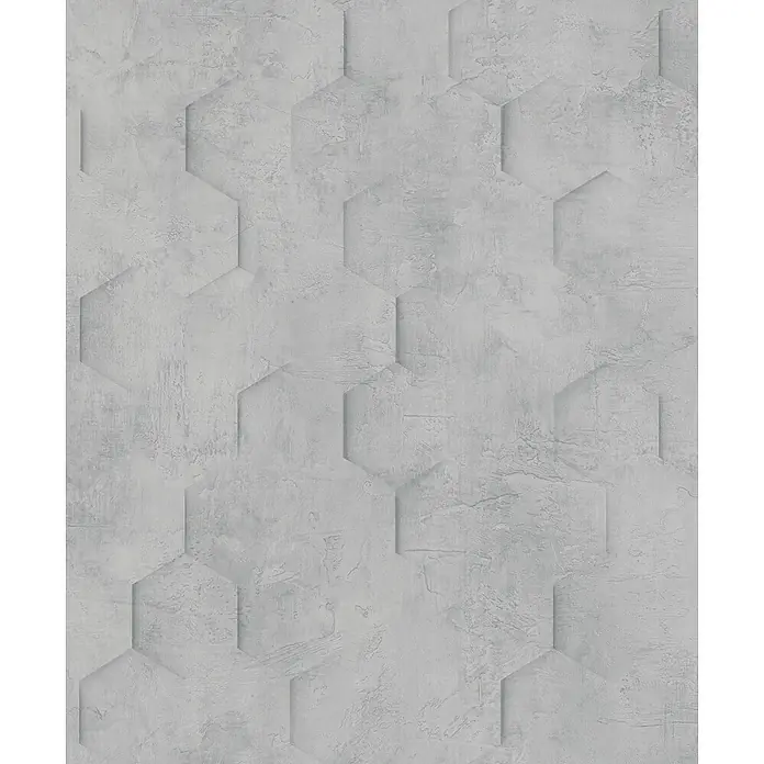 Marburg Loft Superior Vliestapete Grafik - Grau, Grafisch, 10,05 x 0,53 m - Graue sechseckige Fliesen mit texturierter Betonoptik.