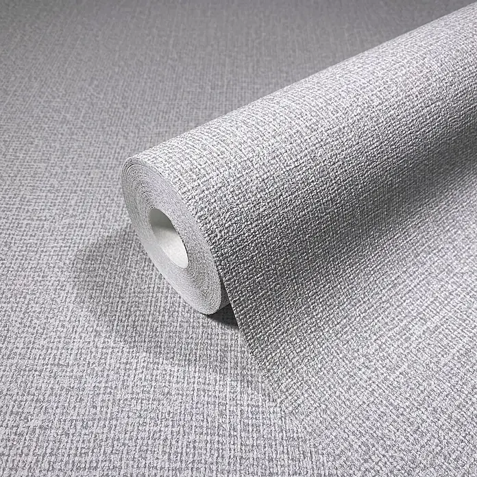 Vliestapete - Grau, Sonstiges, 10,05 x 0,53 m - Graue strukturierte Tapetenrolle mit Webmuster.