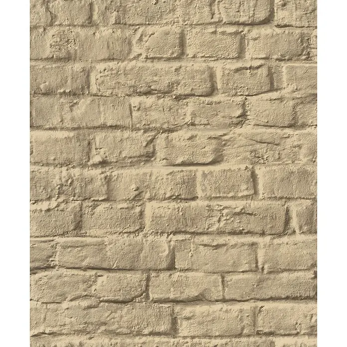 Marburg Loft Superior Vliestapete Steinoptik - Braun, Steinoptik, 10,05 x 0,53 m - Texturierte beigefarbene Ziegelwand mit rauen, gestrichenen Ziegeln für einen rustikalen Look.