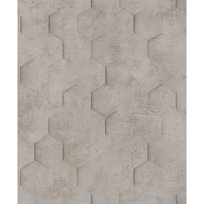 Marburg Loft Superior Vliestapete Grafik - Grau-Braun, Grafisch, 10,05 x 0,53 m - Betonoptik-Sechseckfliesen mit 3D-Textureffekt.