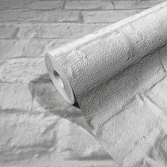 Marburg Loft Superior Vliestapete Steinoptik - Greige, Steinoptik, 10,05 x 0,53 m - Strukturierte silbergraue Tapetenrolle mit Ziegelmuster.