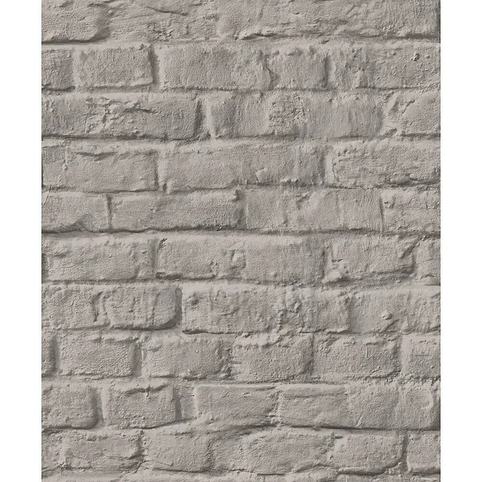 Marburg Loft Superior Vliestapete Steinoptik - Taupe, Steinoptik, 10,05 x 0,53 m - Raue, hellgraue Ziegelwand mit deutlich sichtbaren Fugen.