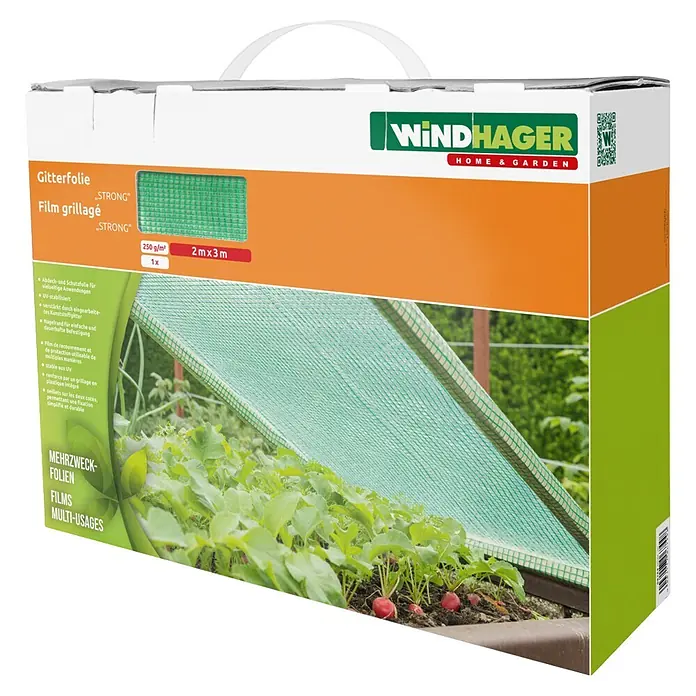 Windhager Gitterfolie Strong - L x B: 3 x 2 m, Grün - Grüne gitterverstärkte Gartenfolie in Verpackung, schützt Pflanzen im Gartenbeet.