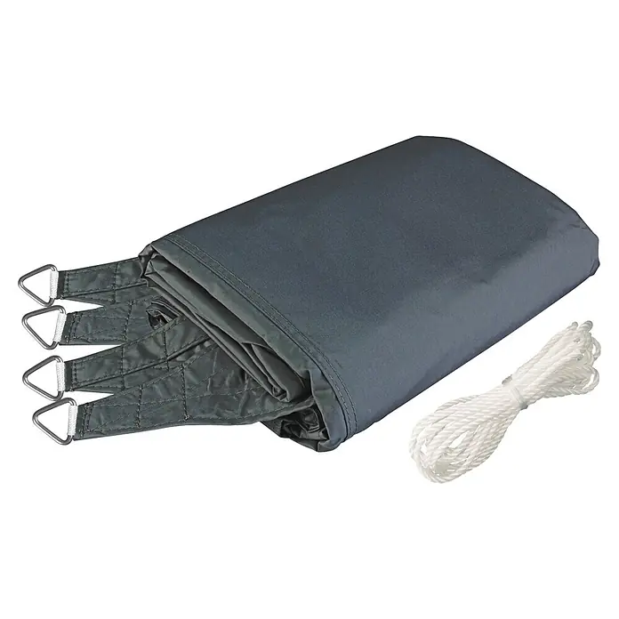 Windhager Sonnensegel Repet - Grau, 100 % Polyester, L x B: 1,4 x 2,7 m, 1 Stk. - Gefaltetes dunkelgraues Sonnensegel mit Metallringen und weißem Seil.