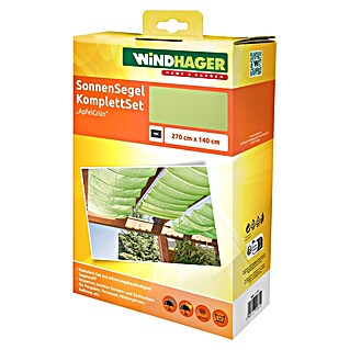 Windhager Sonnensegel Seilspanntechnik Komplett-Set (L x B: 2,7 x 1,4 m, Apfelgrün)