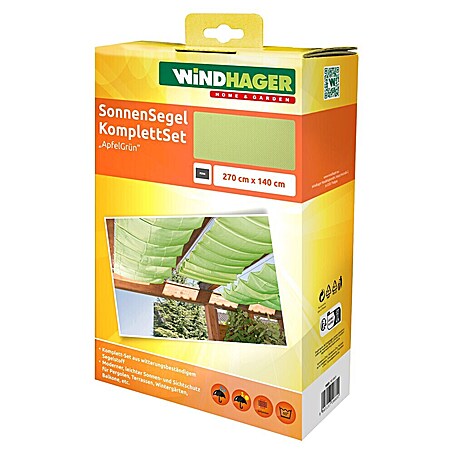 Windhager Sonnensegel Seilspanntechnik Komplett-Set (L x B: 2,7 x 1,4 m, Apfelgrün)