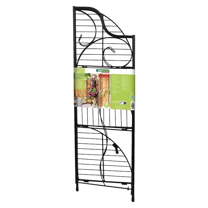 Windhager Metallregal 3-stufig - Pulverbeschichtet, Eckig - Schwarzes Metall-Pflanzen-Eckregal für den Außenbereich mit dekorativen Verzierungen, 32x32x100 cm.