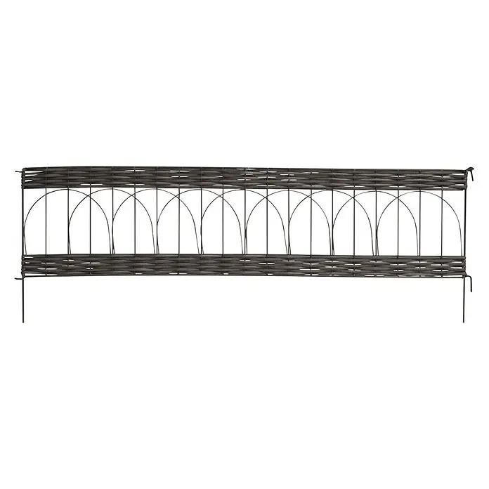 Windhager Beeteinfassung Typ 14 PVC Rattan - L x H: 100 x 35 cm, Anthrazit - Dunkelgraue geflochtene Gartenbegrenzung mit gewölbtem Metallrahmen.