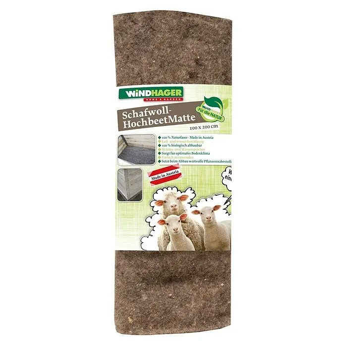 Windhager Hochbeetmatte - L x B: 2 x 1 m, Schafwolle, Grau - Braune Schafwollmatte für Hochbeete. Naturfaser, luft- und wasserdurchlässig.