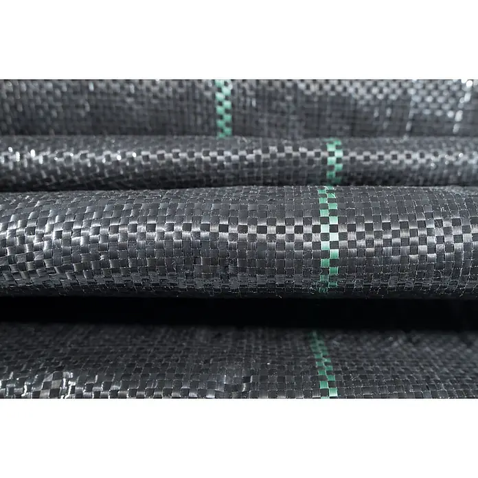Windhager Unkrautabwehrgewebe Unterboden-Gewebe - Vlies, 25 x 2 m - Gerollter schwarzer Unkrautvlies mit grünen Streifen für den Gartenbau.