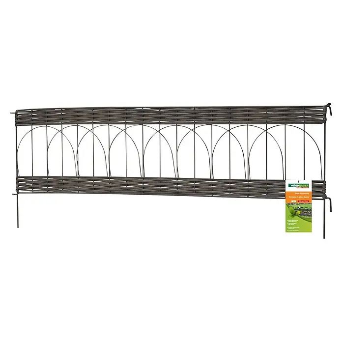 Windhager Beeteinfassung Typ 14 PVC Rattan - L x H: 100 x 35 cm, Anthrazit - Dunkelbraun-graue geflochtene Beeteinfassung mit Drahtbögen und Erdspießen. Produktetikett angebracht.