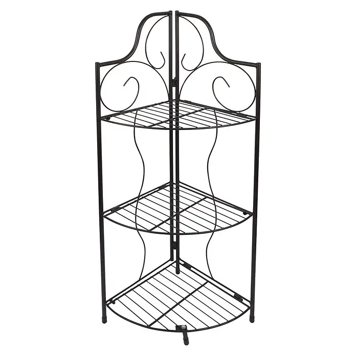 Windhager Metallregal 3-stufig - Pulverbeschichtet, Eckig - Schwarzes 3-stöckiges Eckregal aus Schmiedeeisen mit dekorativen Schnörkeln.