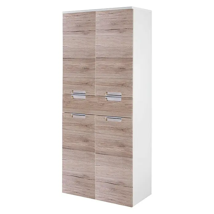 Schildmeyer Sunny Hochschrank - 65 x 35 x 159 cm, Eiche Natur - Schmaler Hochschrank in Holzoptik mit vier Türen und dezenten Griffen, ideal für Badezimmer oder kleine Räume.