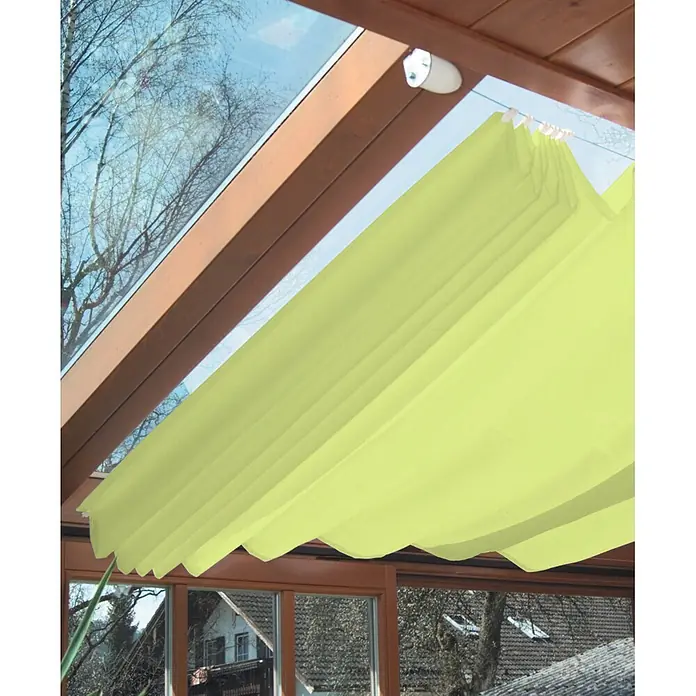 Windhager Sonnensegel Seilspanntechnik Komplett-Set - L x B: 2,7 x 1,4 m, Apfelgrün - Hellgrüner Plissee-Sonnenschutz für Wintergarten-Glasdächer.