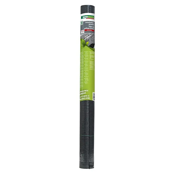 Windhager Unkrautabwehrgewebe Unterboden-Gewebe - Vlies, 25 x 2 m - Schwarzes, gerolltes Unkrautvlies (100g/m², 2x25m) zur Vorbeugung von Unkrautwuchs.