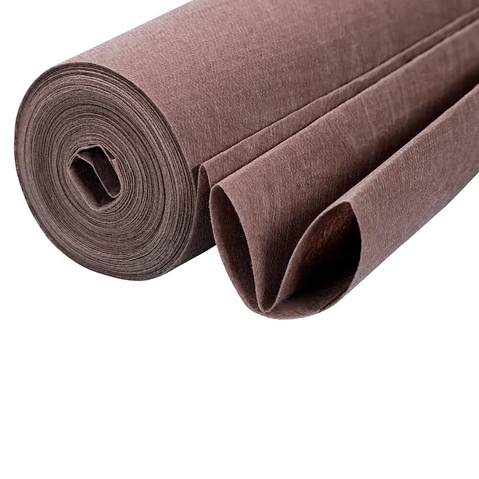 Windhager Unkrautvlies Premium - Vlies, 10 x 0,9 m - Rolle aus braunem Vliesstoff, teilweise abgerollt.