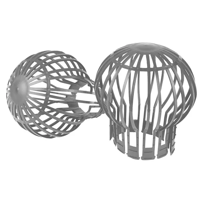 Windhager Fallrohrfilter Cage - Schwarz - Zwei graue Kunststoff-Rinnenlaubfänger mit offenem Gitterdesign zur Vermeidung von Verstopfungen in Fallrohren.