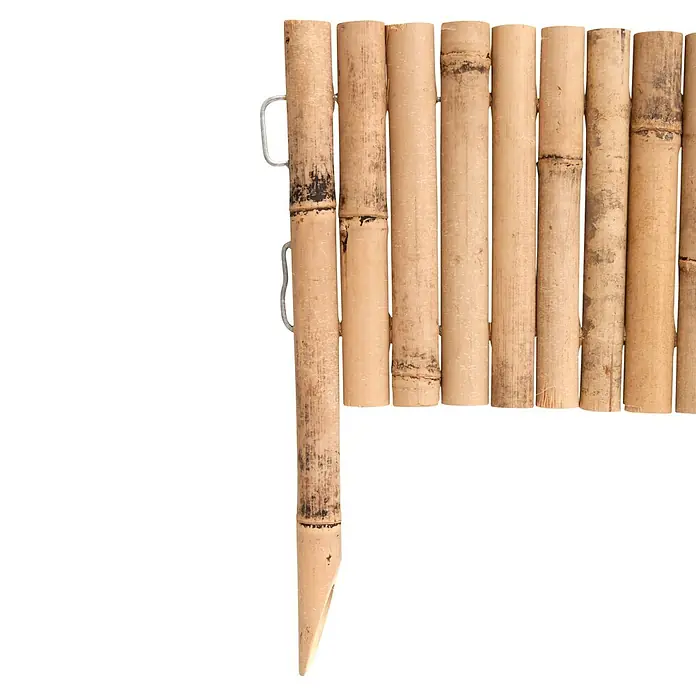 Windhager Beeteinfassung Typ 3 - Bambus, 100 x 35 cm - Heller Bambus-Gartenzaun mit vertikalen Stäben und Metallhaken, ein Stab zum Einstecken angespitzt.