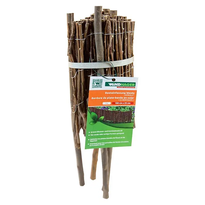 Windhager Beeteinfassung Typ 11 - Weide, 100 x 20 cm - Gerollte Weiden-Beeteinfassung zur Abgrenzung von Blumen- und Gemüsebeeten.