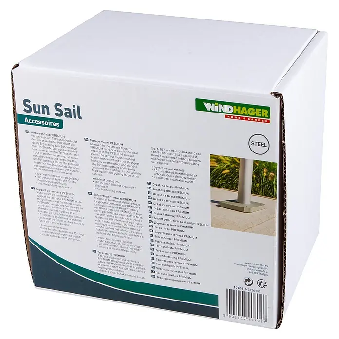 Windhager Terrassenhalterung Premium - Geeignet für: Sonnenschutzbefestigungen - Graugrüner Terrassenhalter aus Stahl für Sonnensegelmast, zur Schraubmontage am Boden für Stabilität.