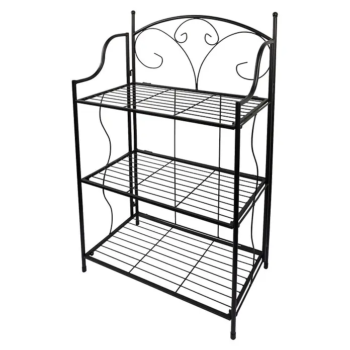Windhager Metallregal 3-stufig - Pulverbeschichtet, Gerade - Dreistufiges schwarzes Metallregal mit dekorativem Rankenabschluss und Drahtablagen, ideal zur Aufbewahrung.