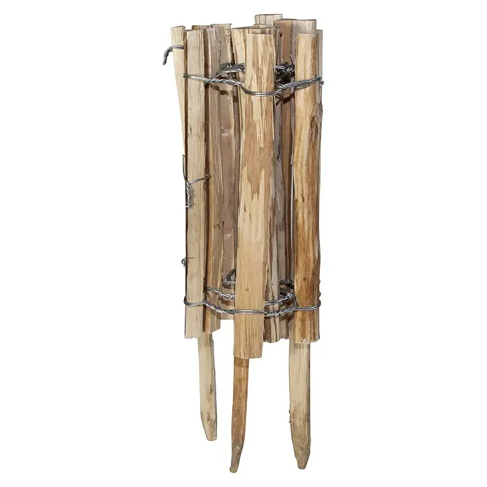Windhager Beeteinfassung Staketenzaun - L x H: 120 x 50 cm, Natur - Kleiner Zaunabschnitt aus rauen, naturbelassenen Holzstäben, die mit verdrilltem Silberdraht verbunden sind.