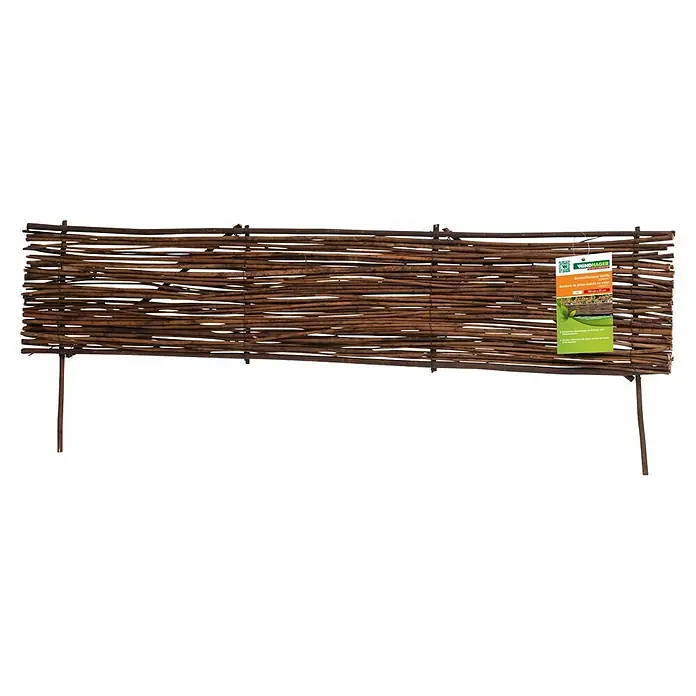 Windhager Beeteinfassung Typ 1 - Weide, 100 x 35 cm - Braune geflochtene Weidenzaunumrandung mit Pfählen für den Garteneinsatz.