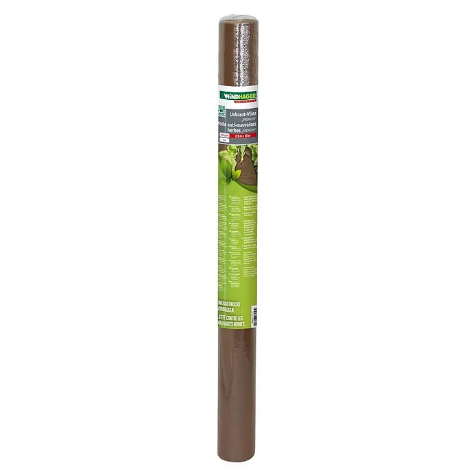 Windhager Unkrautvlies Premium - Vlies, 10 x 0,9 m - Braune Rolle Unkrautvlies für den Garten, in Folie verpackt.