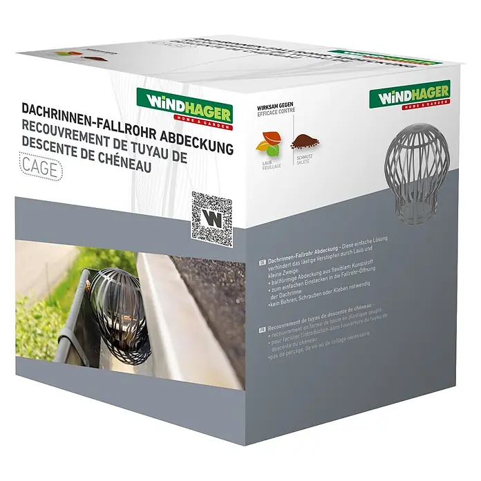 Windhager Fallrohrfilter Cage - Schwarz - Dunkelgrauer flexibler Kunststoff-Fallrohrschutz, kugelförmig, gegen Verstopfungen.